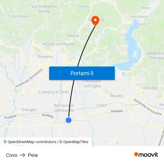 Covo to Peia map