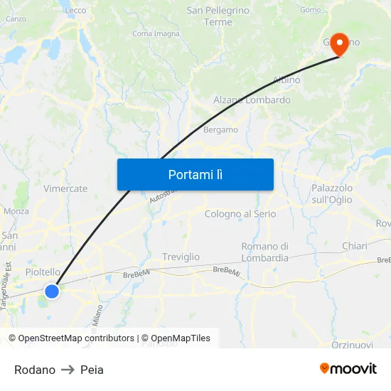 Rodano to Peia map