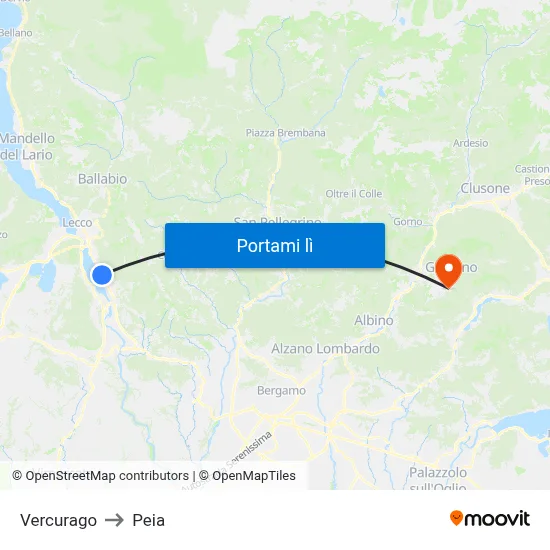 Vercurago to Peia map