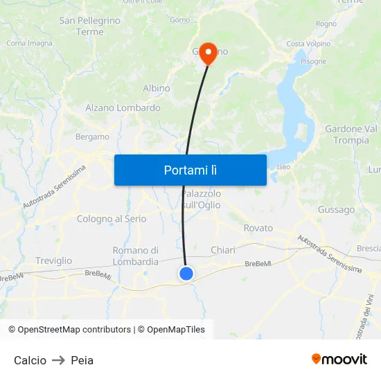 Calcio to Peia map