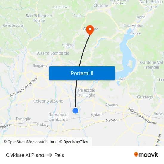 Cividate Al Piano to Peia map