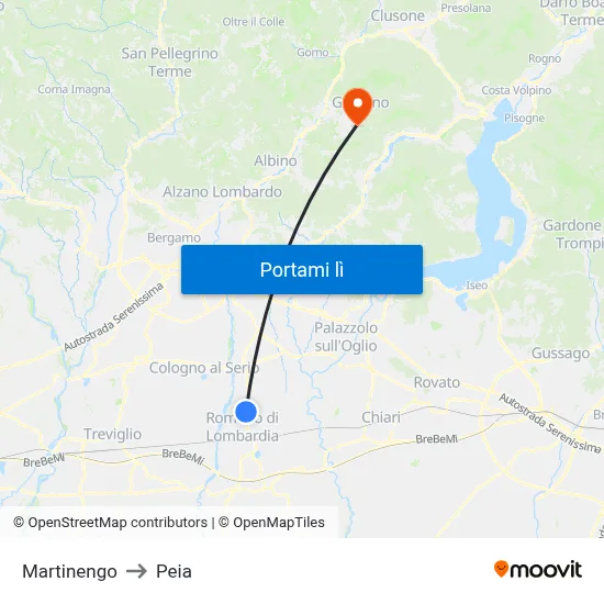 Martinengo to Peia map