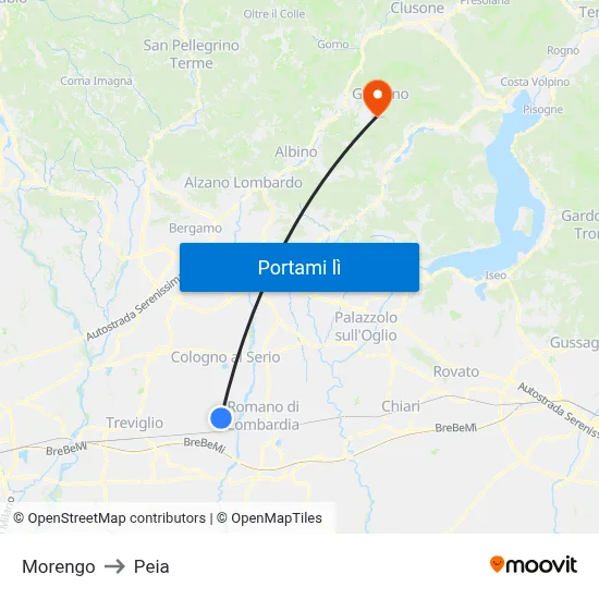 Morengo to Peia map