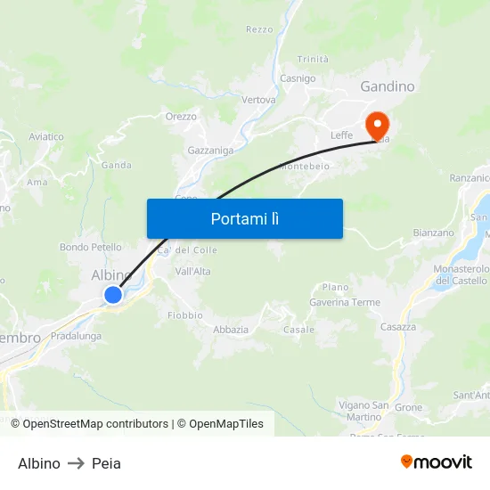 Albino to Peia map