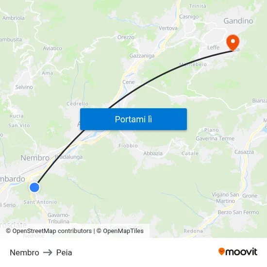 Nembro to Peia map