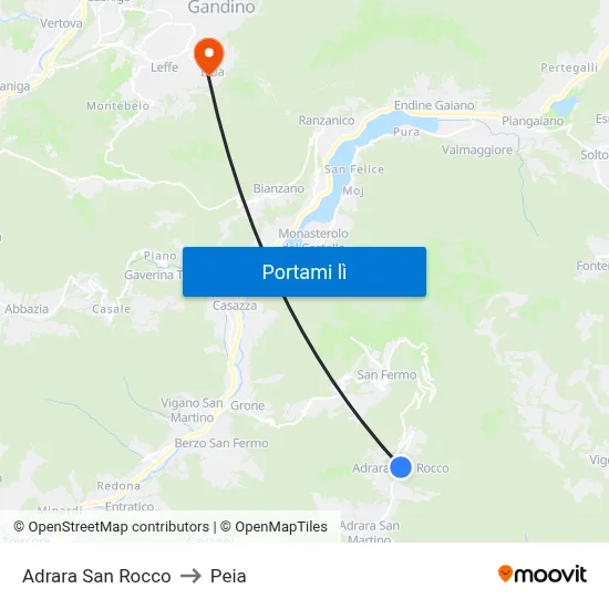 Adrara San Rocco to Peia map