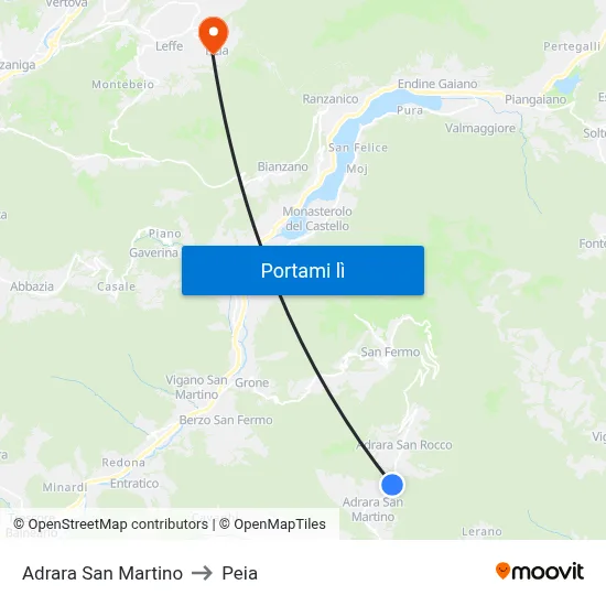 Adrara San Martino to Peia map