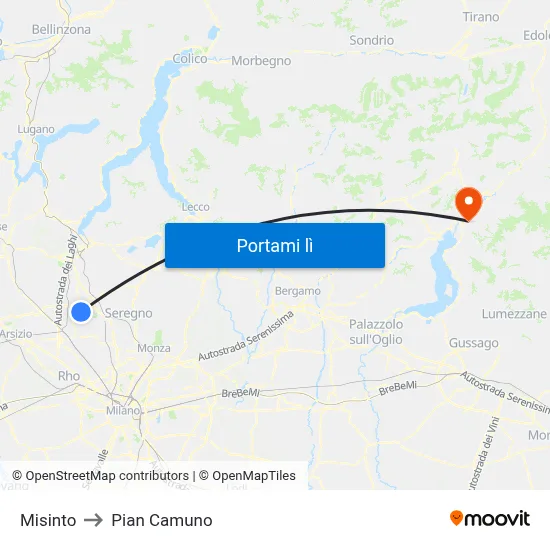 Misinto to Pian Camuno map