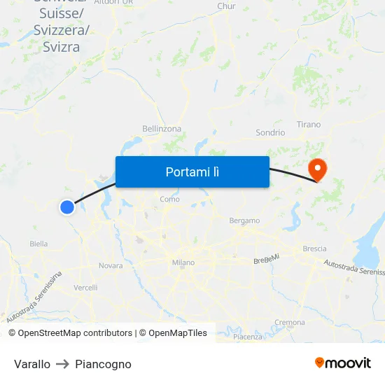 Varallo to Piancogno map