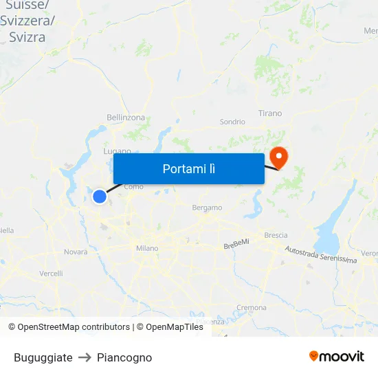 Buguggiate to Piancogno map