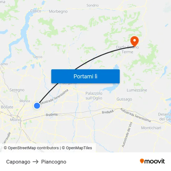 Caponago to Piancogno map