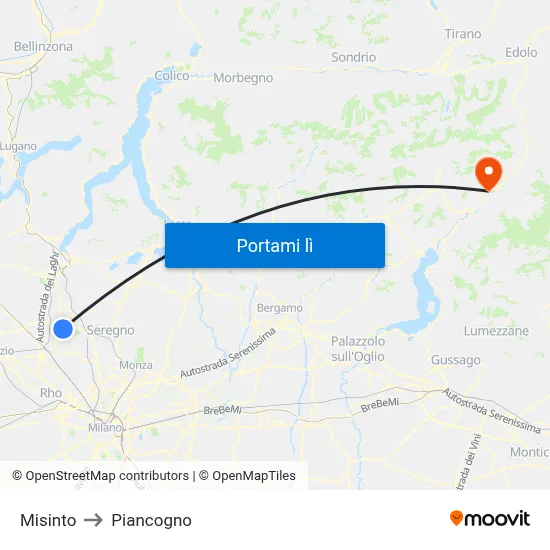 Misinto to Piancogno map