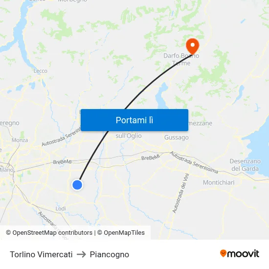 Torlino Vimercati to Piancogno map