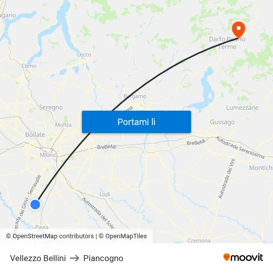 Vellezzo Bellini to Piancogno map