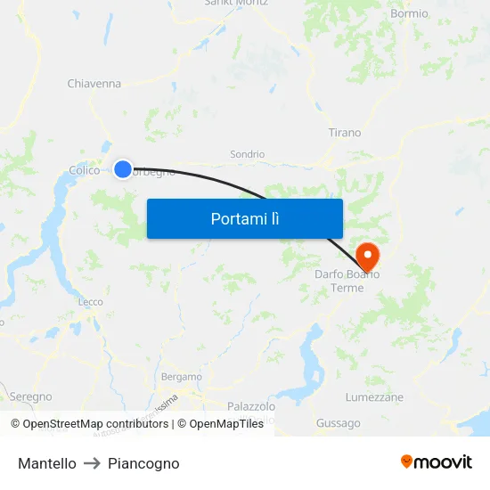 Mantello to Piancogno map