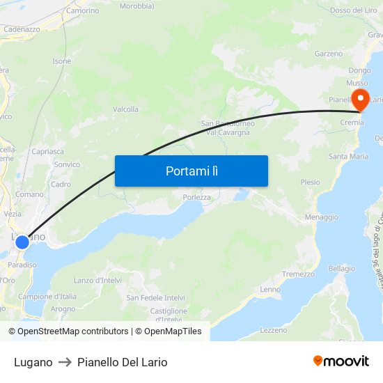 Lugano to Pianello Del Lario map