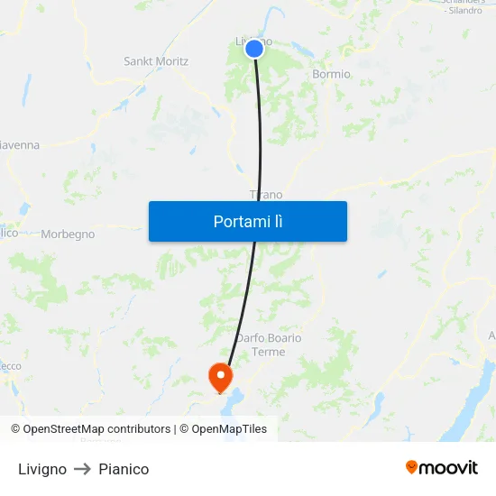 Livigno to Pianico map
