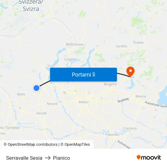 Serravalle Sesia to Pianico map