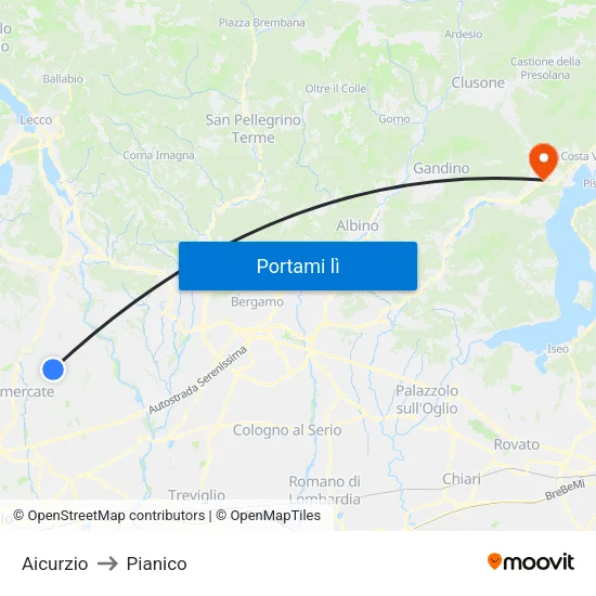 Aicurzio to Pianico map