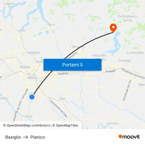 Basiglio to Pianico map