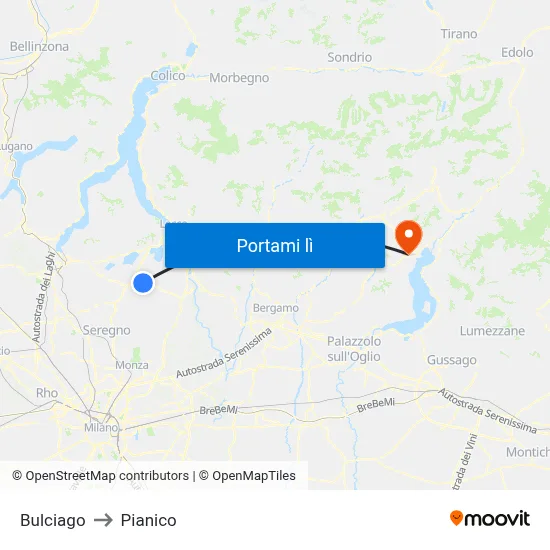Bulciago to Pianico map