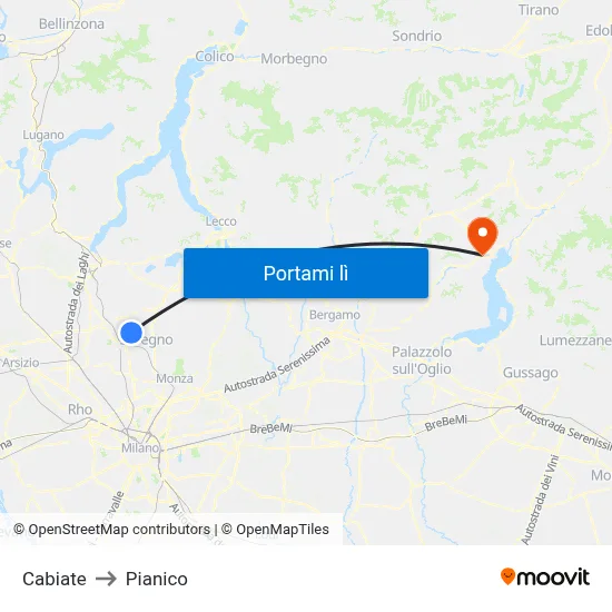 Cabiate to Pianico map