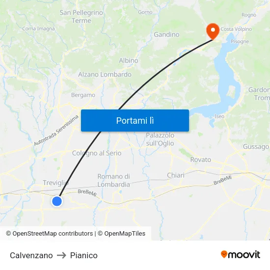 Calvenzano to Pianico map