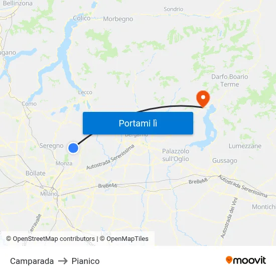 Camparada to Pianico map