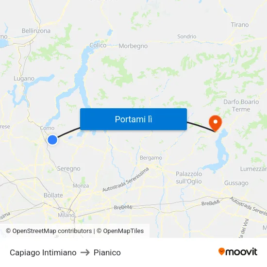 Capiago Intimiano to Pianico map