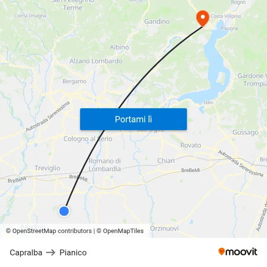 Capralba to Pianico map