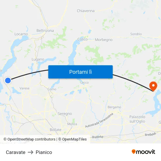 Caravate to Pianico map