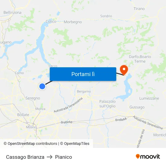 Cassago Brianza to Pianico map