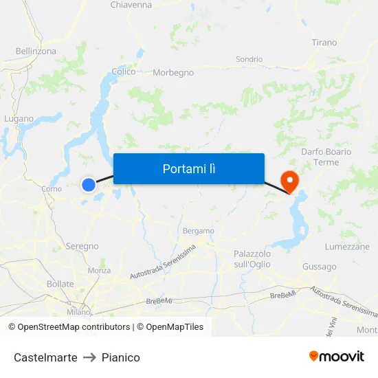 Castelmarte to Pianico map
