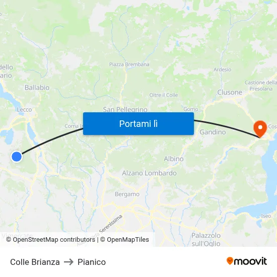 Colle Brianza to Pianico map