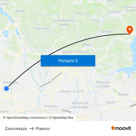 Concorezzo to Pianico map