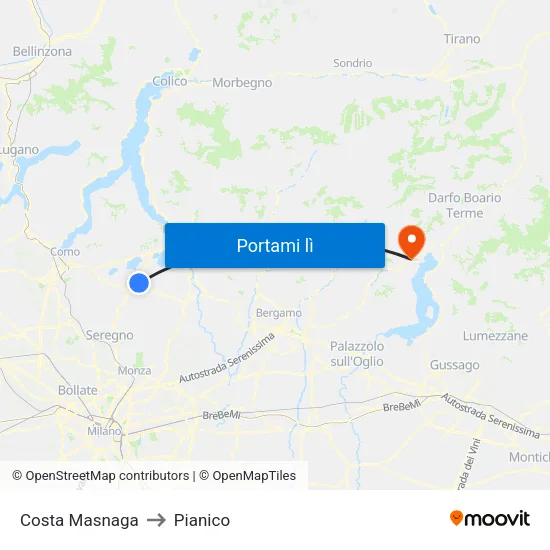 Costa Masnaga to Pianico map