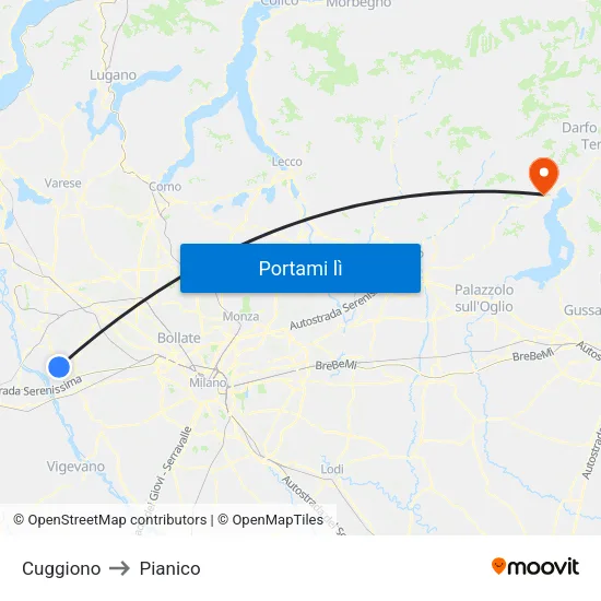 Cuggiono to Pianico map
