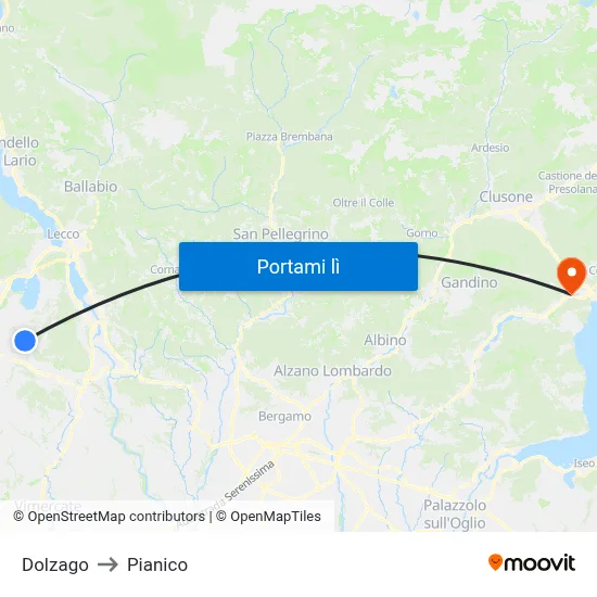 Dolzago to Pianico map