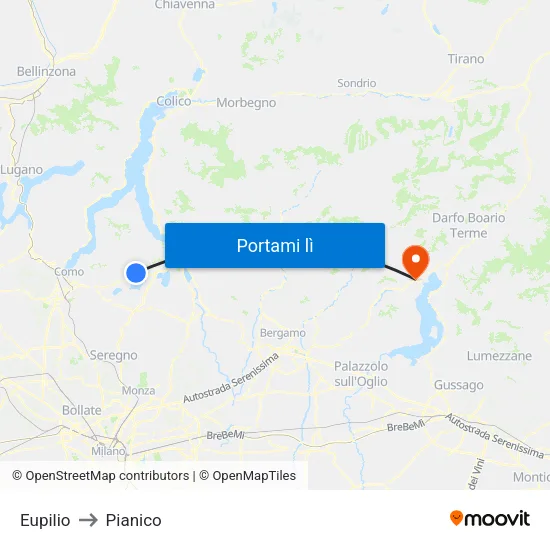 Eupilio to Pianico map