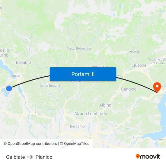 Galbiate to Pianico map