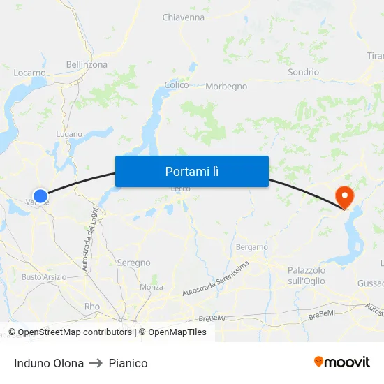 Induno Olona to Pianico map