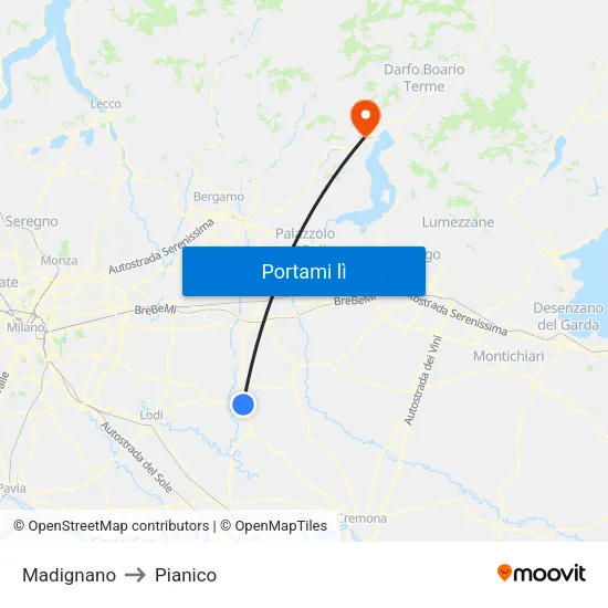 Madignano to Pianico map