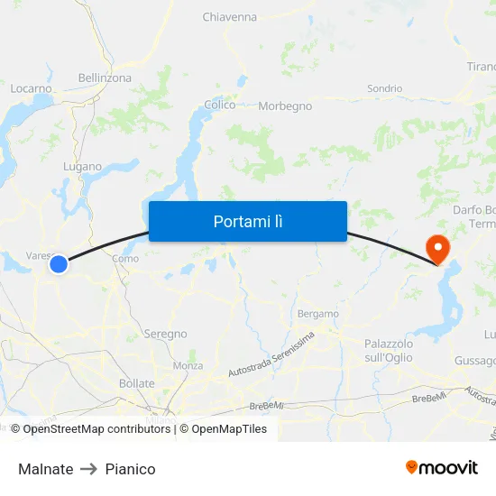 Malnate to Pianico map