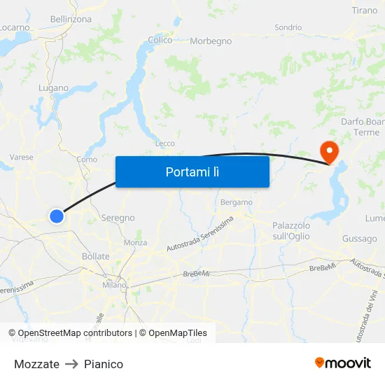 Mozzate to Pianico map