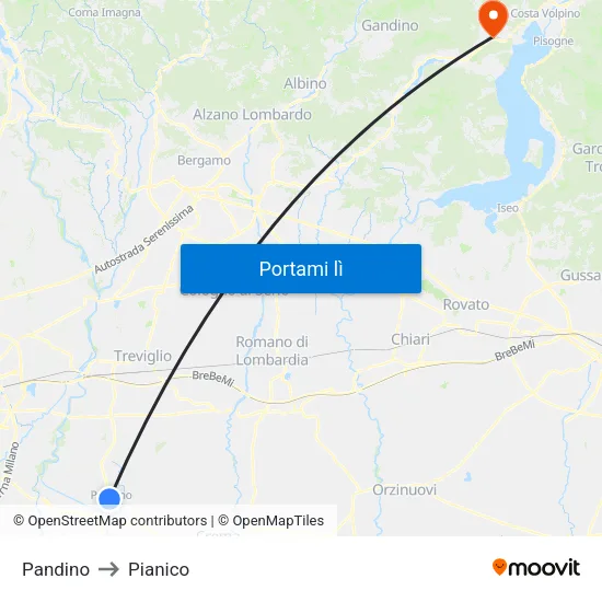 Pandino to Pianico map