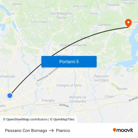 Pessano Con Bornago to Pianico map