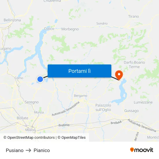 Pusiano to Pianico map