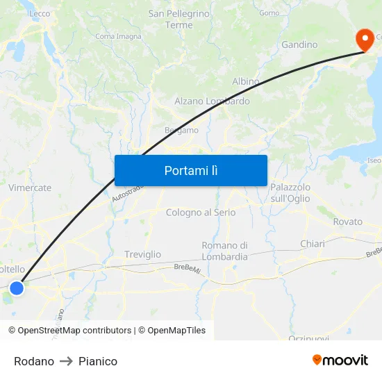 Rodano to Pianico map