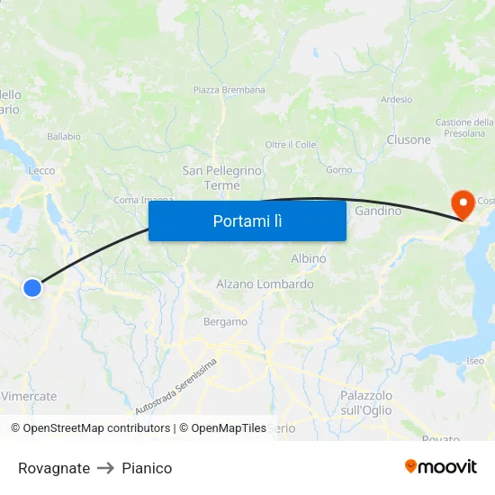 Rovagnate to Pianico map