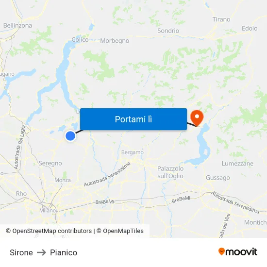 Sirone to Pianico map